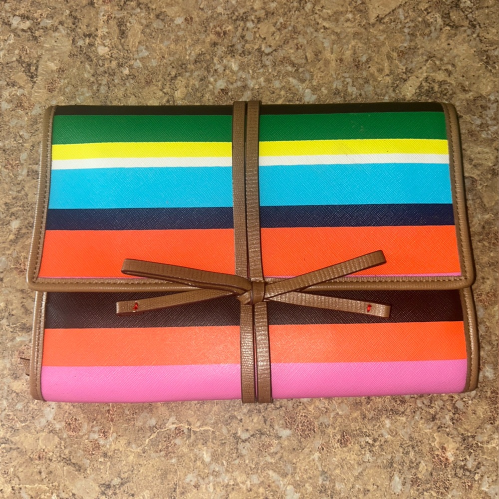 Stella & Dot Vibrant Striped Clutch with Brown Tie